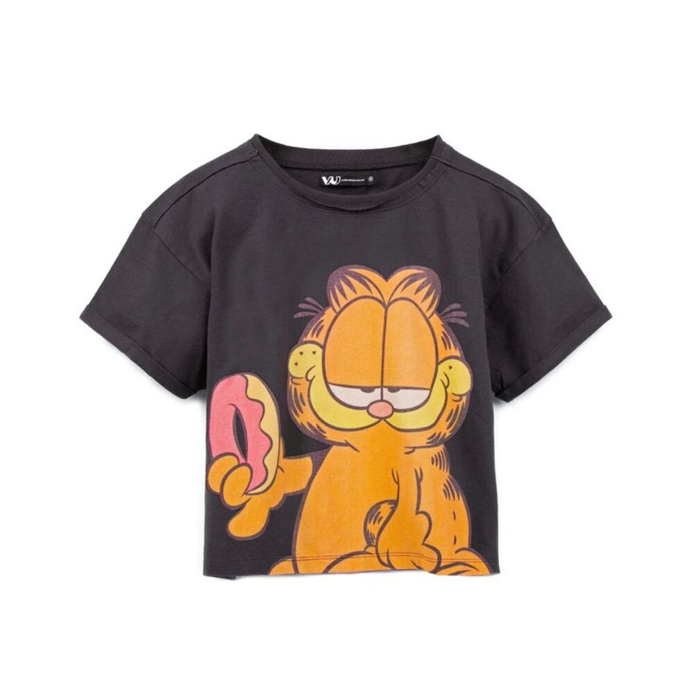 Garfield Womens/Ladies Enzyme Washed Crop T-Shirt / Charcoal/Orange